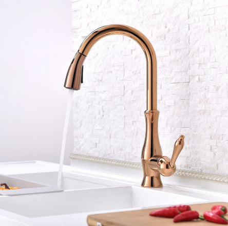 Copper Pull Antique Washing Basin Retractable Sink Kitchen Retro European Faucet